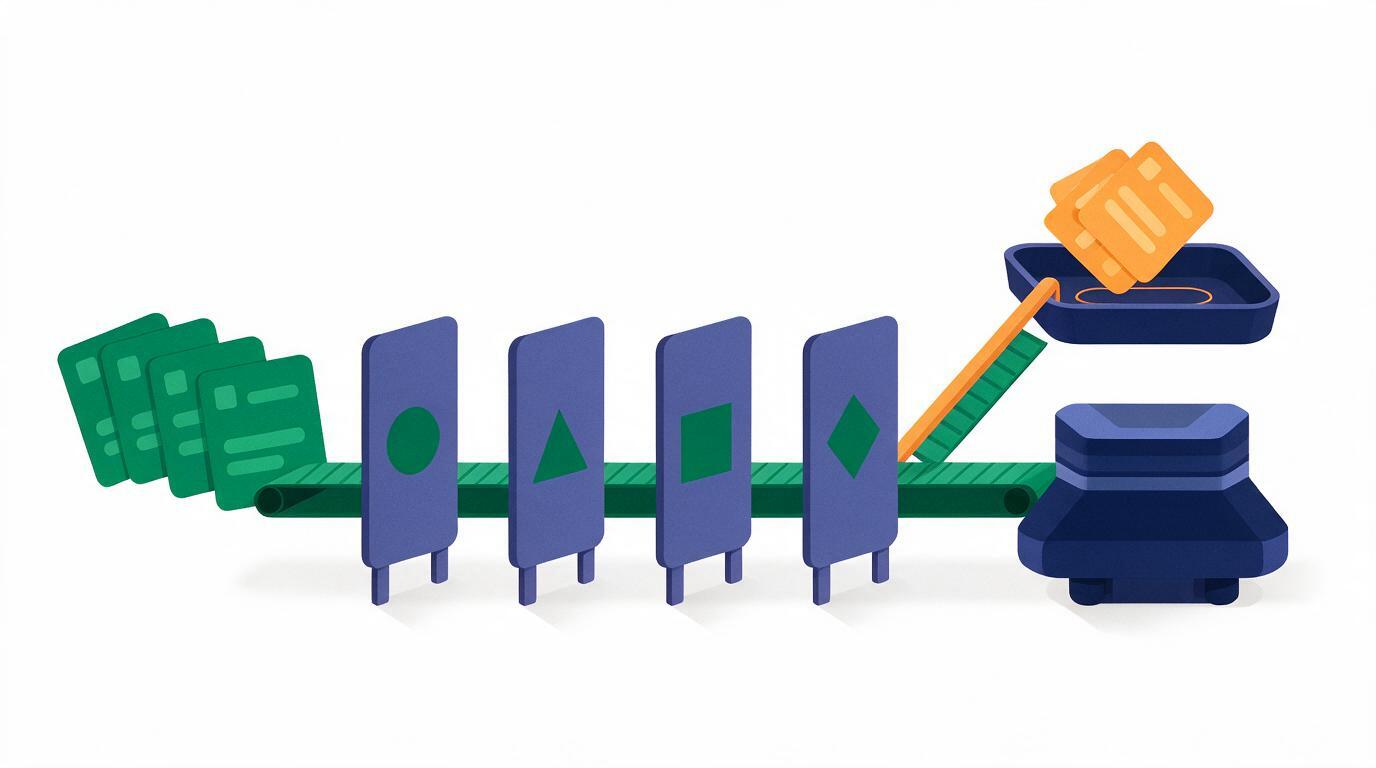 Records passing through sequential validation gates with exceptions diverted