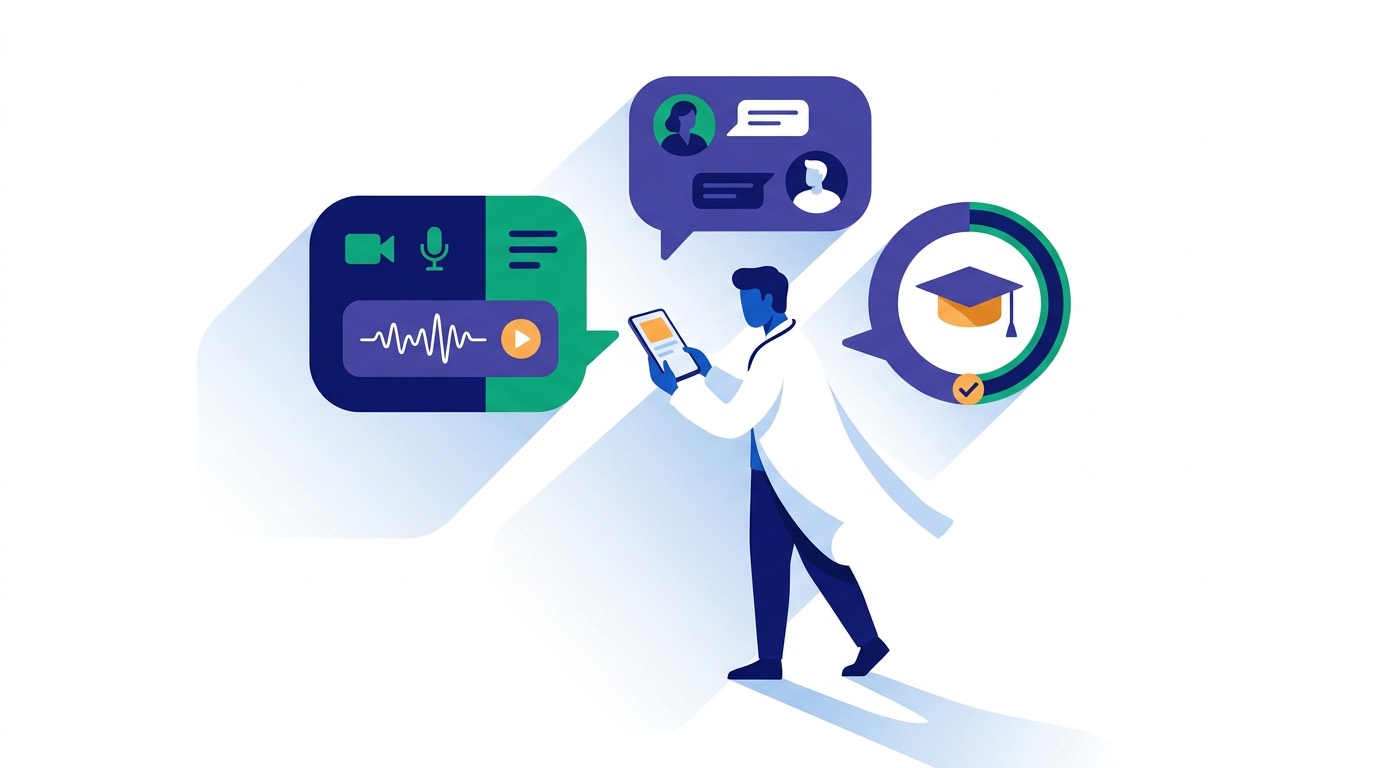 Doctor accessing live clinical training and case discussion on a mobile learning app