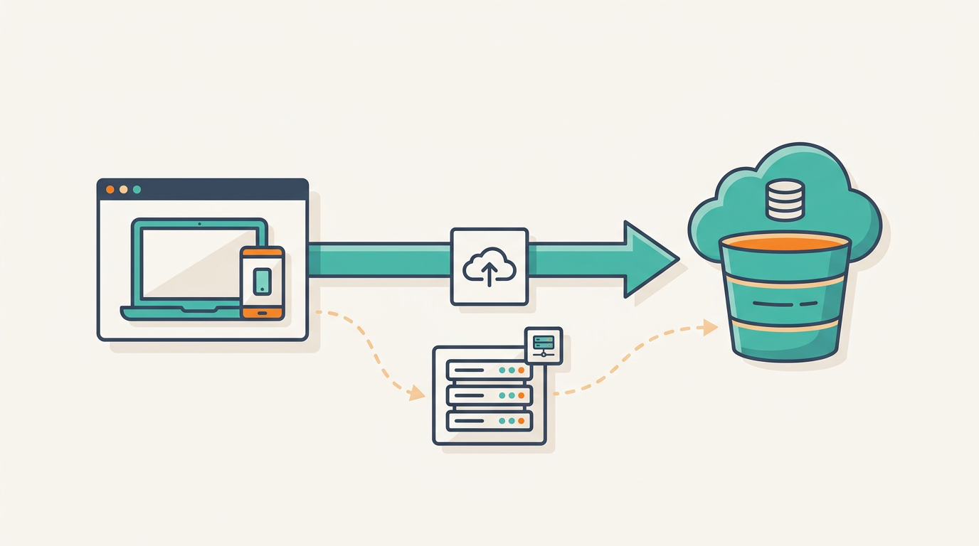 Diagram showing an answer sheet uploading directly to cloud storage rather than through the exam server