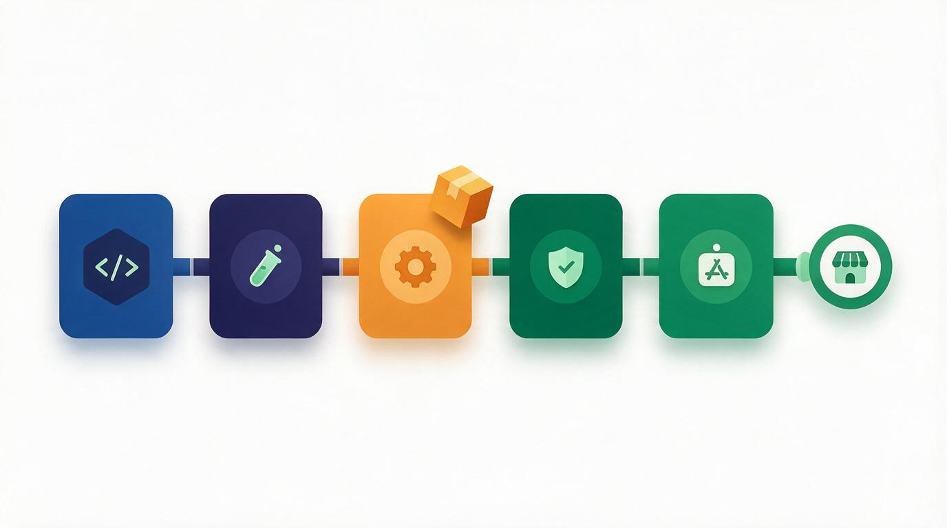 App build and release pipeline ending at an app store submission