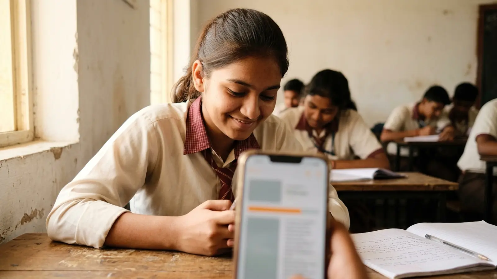 Student using an AI education platform for institutes in India on a mobile app during self-study